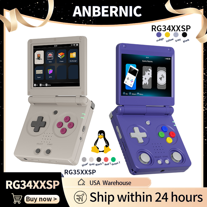 Gaming Console All In One - Anbernic RG34XXSP RG35XXSP Flipคอนโซลเกมมือถือหน้าจอIPS Linux 64