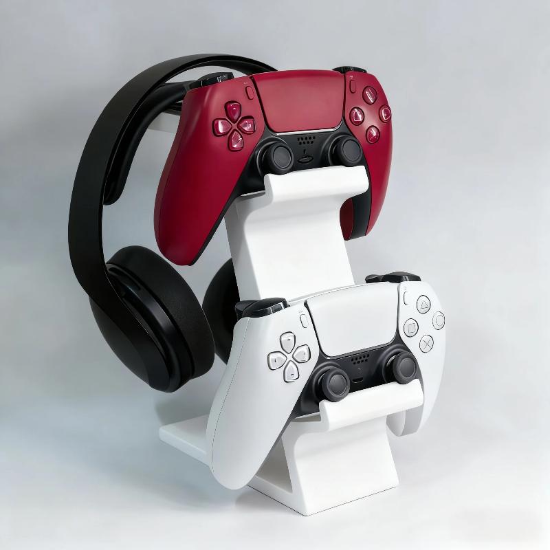 Gaming Console All In One - ขาตั้งคอนโทรลเลอร์ 3-in-1 สำหรับโต๊ะทำงาน พร้อมที่วางหูฟัง และที่เก็บอุปกรณ์เกมสำหรับห้องเกมเมอร์