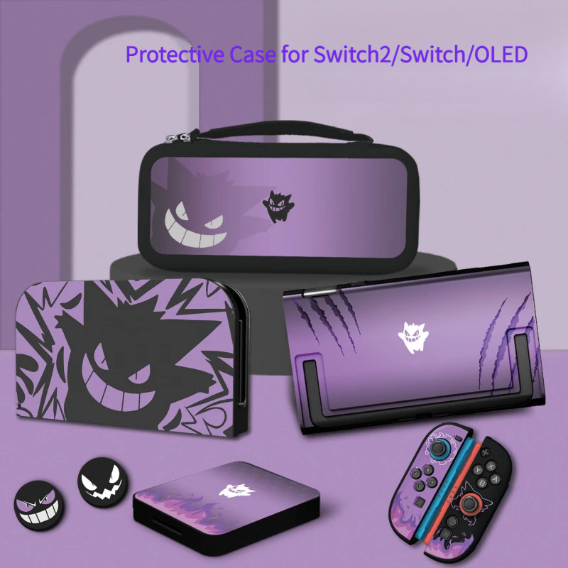 Nintendo Console Switch 2 - เคสป้องกันลายการ์ตูน Gengar สีม่วงสำหรับ Nintendo Switch 2/OLED/คอนโทรลเลอร์