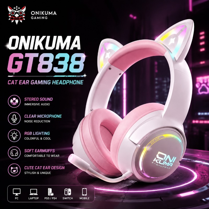 Gaming Console In Amazon - หูฟังเกมมิ่ง ONIKUMA GT838 หูฟัง RGB ลายหูแมว