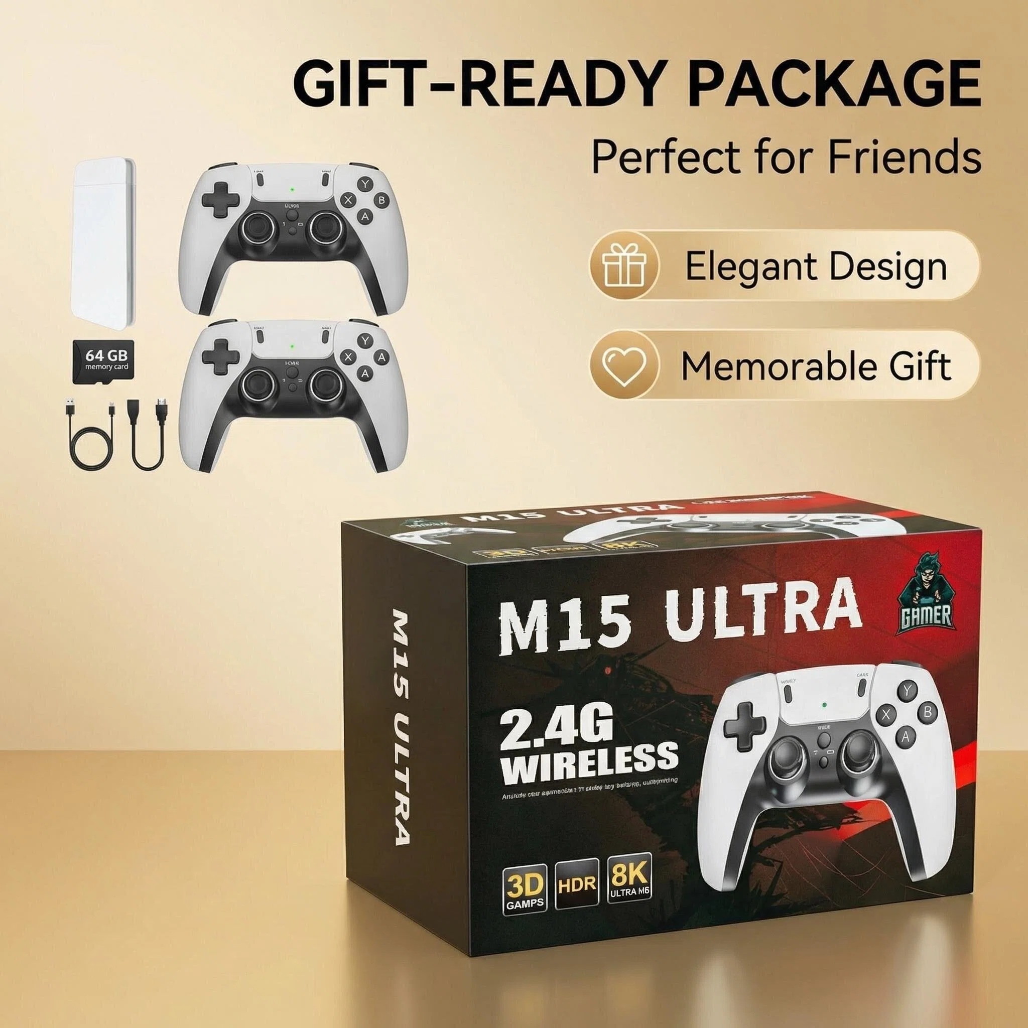 Gaming Console Mini - M15 อัลตร้า 2.4G จอยเกมไร้สาย HDMI เรโทรเกมคอนโซล