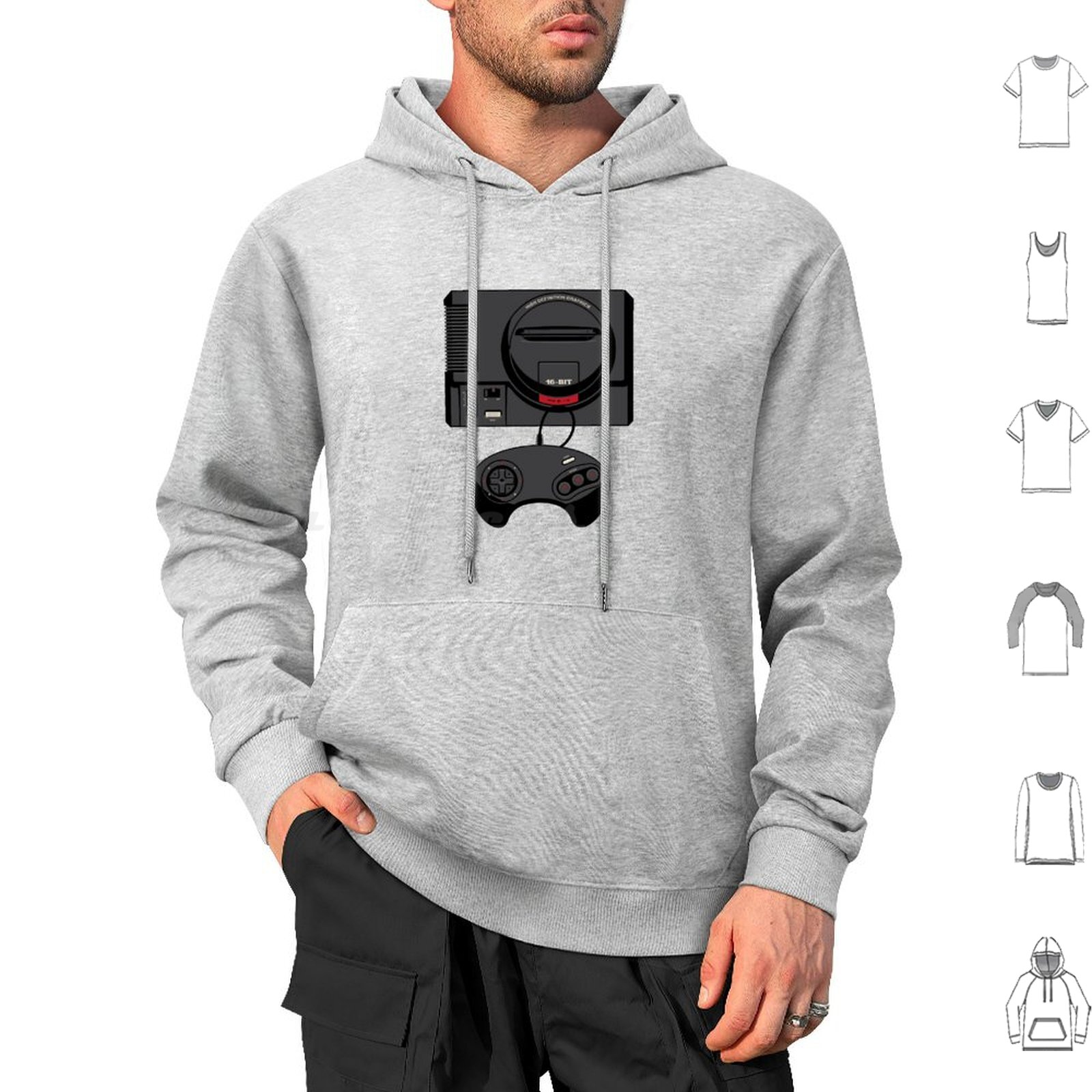 Gaming Console Genesis - เสื้อฮู้ดแขนยาวสีดำสไตล์เรโทร 16 บิต เกมย้อนยุค 16 บิต