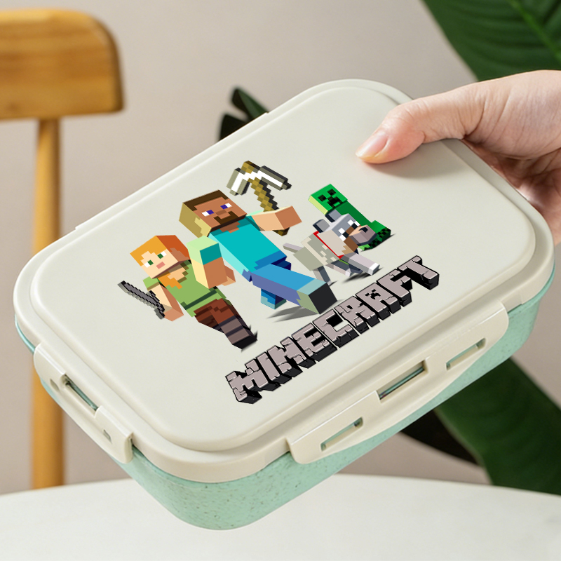 Gaming Console With Minecraft - กล่องอาหารกลางวันลายมайнคราฟท์ กล่องใส่อาหารปิกนิก ลายการ์ตูน สำหรับเด็กชาย เด็กหญิง กล่องอาหารกลางวันสำหรับโรงเรียน