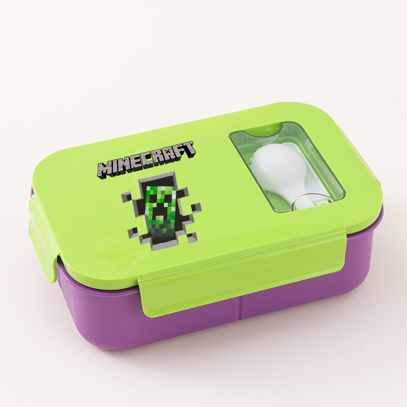 Gaming Console With Minecraft - กล่องอาหารกลางวันธีมเกม ลายมайнคราฟท์ กล่องเบนโตะแบบพกพา สามารถอุ่นในไมโครเวฟได้ กล่องอาหารปิกนิก กล่องใส่อาหารสำหรับนักเรียน