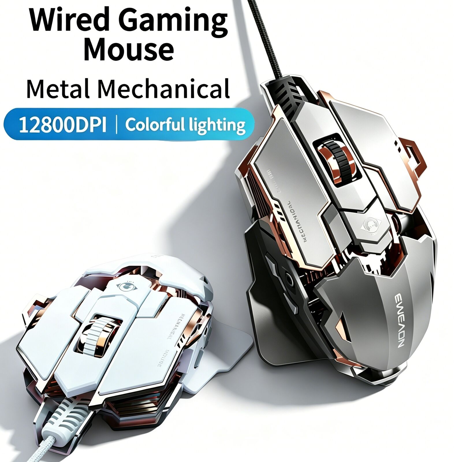 Gaming Console G5 - G5 เมาส์สำหรับเล่นเกมแบบมีสายโลหะ 9 ปุ่มมาโครโปรแกรมมิ่ง 12800DPI RGB